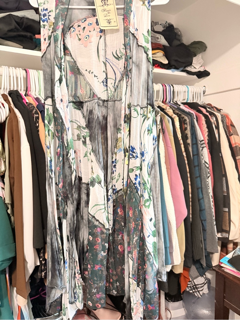 Floral Mixed-Print Longline Tunic Cardigan - Multicolor